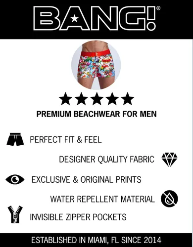 Vista 28 de Bang Men's Swimwear - Beach Shorts - Stretchy Quick-Dry All-Use Premium Swimsuit Trunk Square Cut