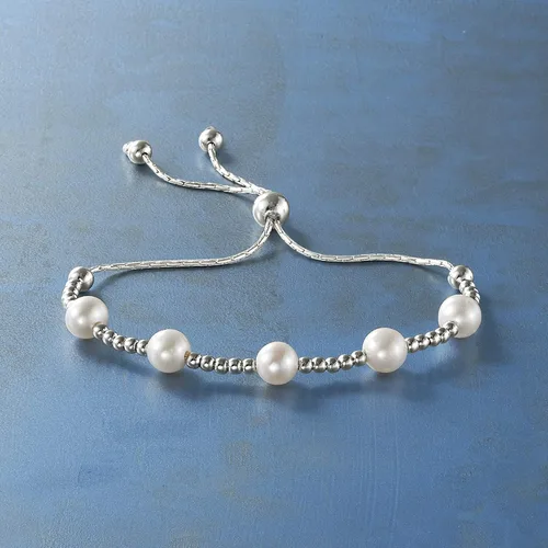 Vista 4 de Ross-Simons Pulsera Bolo de plata esterlina y perla cultivada de 0.276-0.295in, perla, no conocido