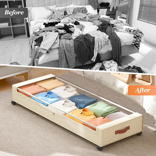 Vista 8 de Yecaye Almacenamiento debajo de la cama con ruedas, paquete de 2, contenedores de almacenamiento extra grandes de 85 L debajo de la cama con marco
