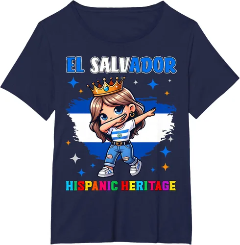 Vista 16 de Camiseta infantil El Salvador Dabbing Girl Hispanic Heritage Celebration, Negro