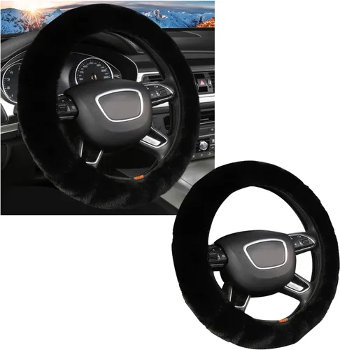 Vista 9 de Ziciner Funda elástica mullida para volante, protector suave de 15 pulgadas para el invierno cálido, fundas antideslizantes y esponjosas para Beige