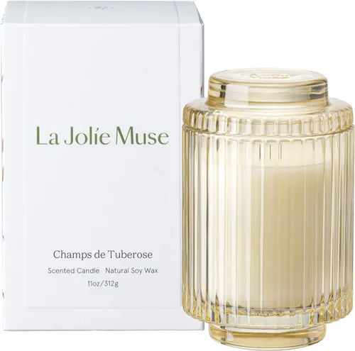 Vista 12 de LA JOLIE MUSE Starlit - Velas perfumadas de pino de abeto para el hogar Abeto dorado iluminado por estrellas