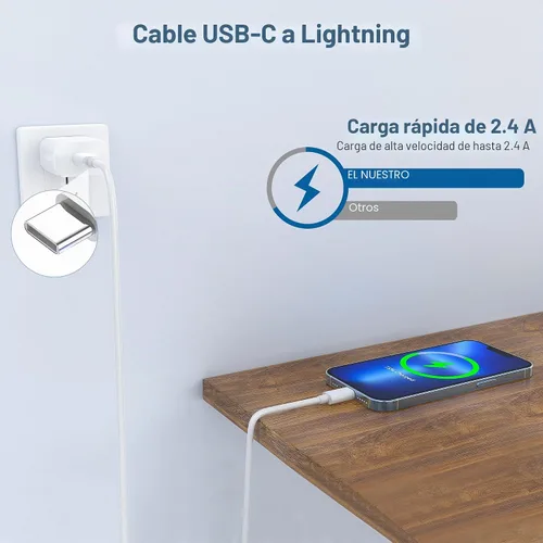 Vista 6 de Paquete de 2 cables USB C a Lightning, cargador tipo C de 10 pies, cable de carga rápida compatible con Apple iPhone 14/14 Pro/14Pro Max/13/13
