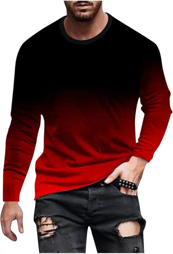 Vista 5 de Camisas para hombre, estilo casual, elegante, manga larga, color degradado, cuello redondo, sudaderas grandes y altas para entrenamiento de gimnasio
