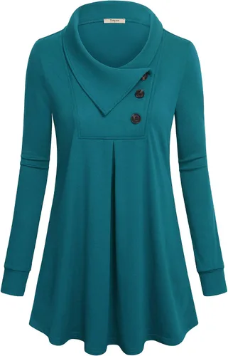 Vista 2 de Timeson - Sudadera tipo túnica de manga larga con solapa y botones para mujer