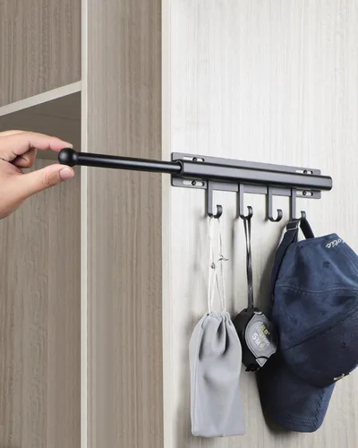 Vista 9 de BaiNong Barra de valet de 12 pulgadas para armarios Barra de valet extraíble para armario Deslizante en negro Barra de colgar extraíble para ropa