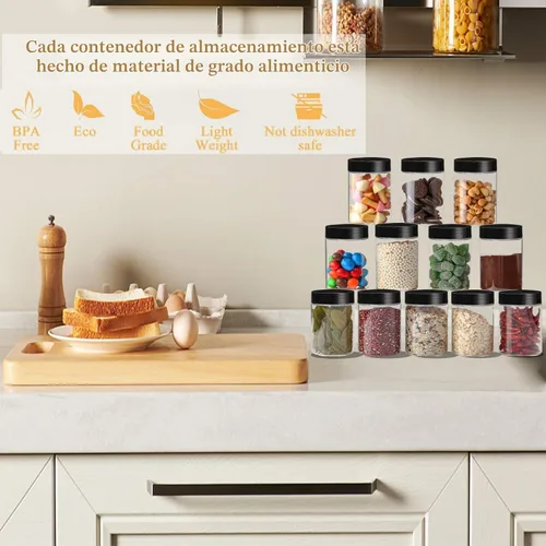 Vista 3 de Hajoyful Tarros de plástico con tapas, recipientes vacíos de slime para cosméticos, tarros de comida transparentes para alimentos, tarro redondo