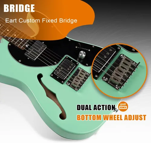 Vista 4 de EART E-TT72 Guitarra eléctrica de cuerpo semihueco de 6 cuerdas, capacidad de juego versátil, potentes pastillas Humbucker guitarras de puente fijo