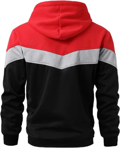 Vista 2 de Sudadera con capucha para hombre, diseño de panel multicolor, de forro polar, manga larga, para deportes