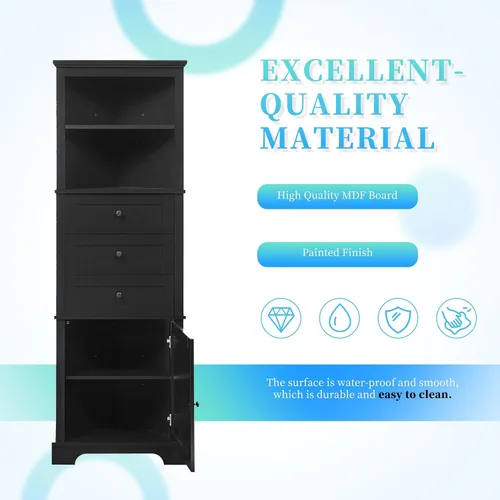 Vista 5 de Armario de almacenamiento para baño, gabinetes de almacenamiento triangulares con 3 cajones y estante ajustable, armario de esquina alto para baño