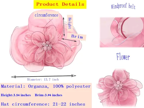 Vista 3 de ORIDOOR Tocado de organza para mujer, para fiesta de té, boda, protección UV, sombrero de ala ancha