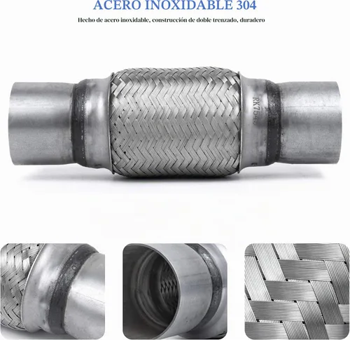 Vista 2 de Tubo Flexible de Entrada de Escape de 2.5 pulgadas, ID x 10 de Longitud Tubo Flexible, Acero Inoxidable Doble Trenza Resistente Tipo Universal Tubo