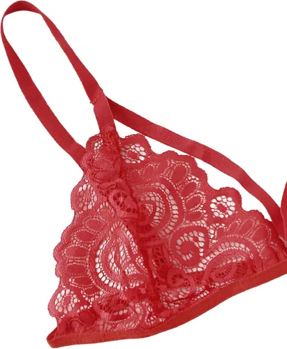Vista 3 de WDIRARA - Conjunto de lencería para mujer, 3 piezas, malla floral