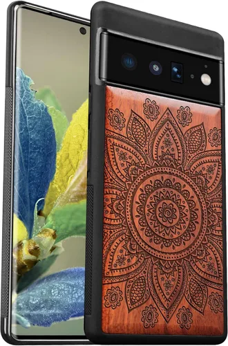 Vista 13 de Carveit Funda de madera para Pixel 6 Pro [madera real dura y TPU suave] a prueba de golpes, funda de madera única y elegante compatible con Google