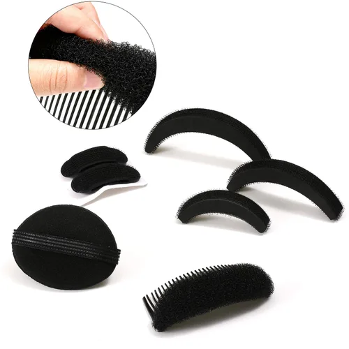 Vista 6 de 11 piezas de esponjas para dar volumen al cabello, bases de esponja para peinados con bulto, accesorios para insertar y dar estilo, peines, clips