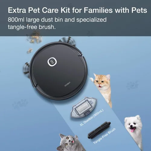 Vista 2 de ECOVACS DEEBOT OZMO U2 Pro Robot aspirador 2 en 1 aspiradora y trapeador, cepillo sin enredos, ideal para pelo de mascotas, zonas prohibidas, tiempo