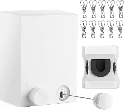 Vista 9 de Tendedero retráctil para exteriores e interiores, resistente de acero inoxidable ajustable con cuerda de secado de alambre con funda de ABS +