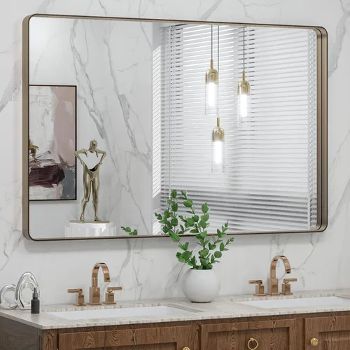 Vista 77 de LOAAO 20x16 Pulgadas Espejo de Baño con Marco de Metal Negro para Pared, Espejo de Tocador de Baño de Estilo Granja, Espejo Grande Rectangular