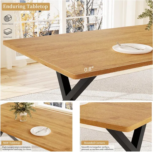 Vista 3 de HIPIHOM Mesa de comedor moderna de 63 pulgadas para 6 personas, mesa de cocina rectangular grande con patas en forma de X, muebles de comedor