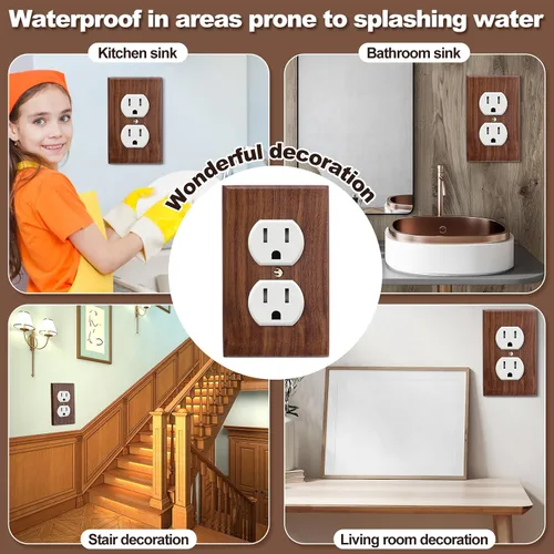 Vista 4 de Pinkunn 10 piezas de placas de interruptor de luz de madera maciza, cubiertas de tomacorriente de madera de bambú, placa decorativa de pared