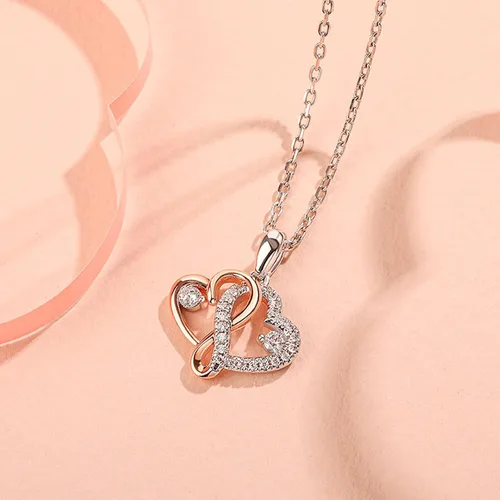 Vista 5 de Jeulia Collar de corazón de diamante de plata de ley infinito doble corte de corazón infinito colgante de amor de cristal transparente granate