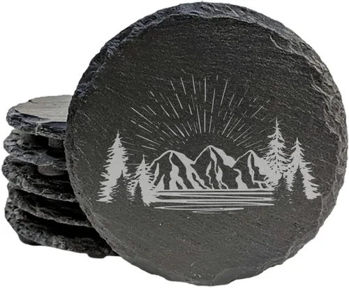 Vista 42 de Mountain Majesty - Posavasos de pizarra con impresionante diseño de escena de montaña, perfectos para decoración del hogar y la oficina y protección