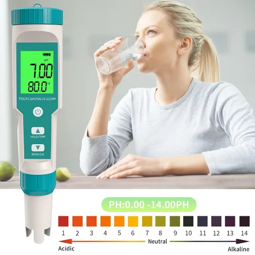 Vista 5 de Medidor de pH, 7 en 1 pH/TDS/EC/ORP/S.G/Medidor de salinidad/temperatura con medidor de pH ATC, medidor de agua de alta precisión de resolución