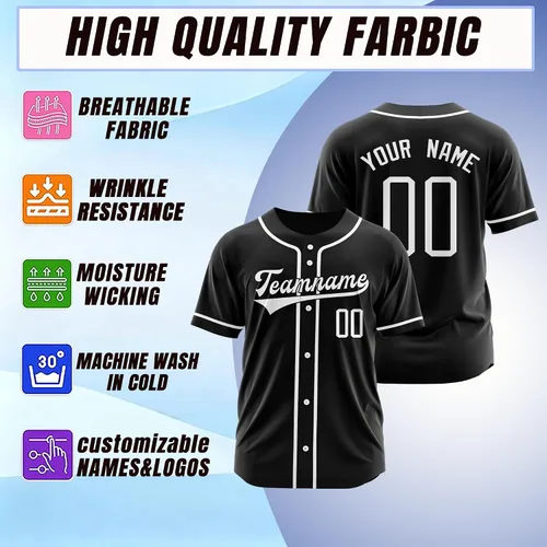 Vista 3 de Camiseta de béisbol personalizada, nombre de béisbol personalizado, logotipo de número, camiseta de béisbol personalizada para hombres, mujeres
