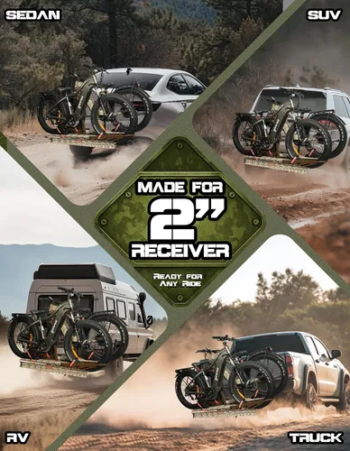 Vista 8 de Portabicicletas de Enganche Young - Portabicicletas para Coche SUV Camión RV, para 2 Bicicletas Eléctricas, Capacidad 200lbs Neumáticos Anchos