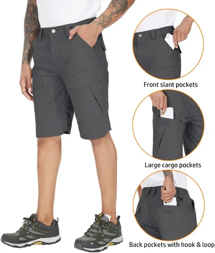 Vista 4 de NAVEKULL Pantalones cortos tácticos para hombre, camuflaje al aire libre, senderismo, Rip Stop militar, cargo