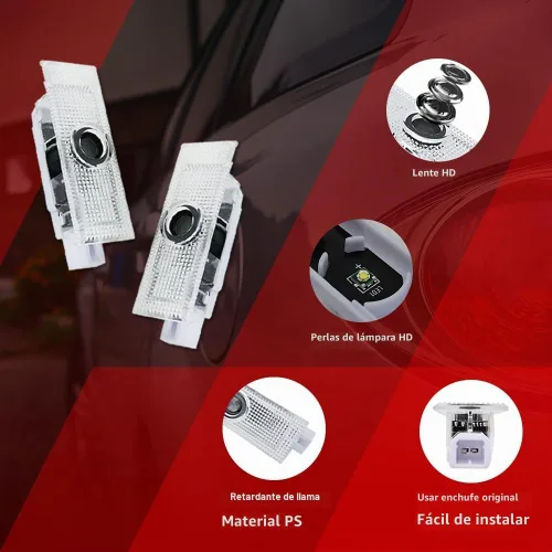 Vista 4 de 2 piezas de luces para puerta de auto con logotipo no desteñido Compatibles con Challenger 2015-presente, lámparas de proyección de luz LED de Azul