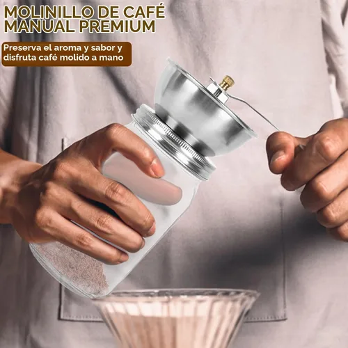 Vista 5 de Molinillo de café con mango de manivela, accesorio de tapa manual para tarros Mason de boca ancha, molinillo de granos de café a mano, molinillo