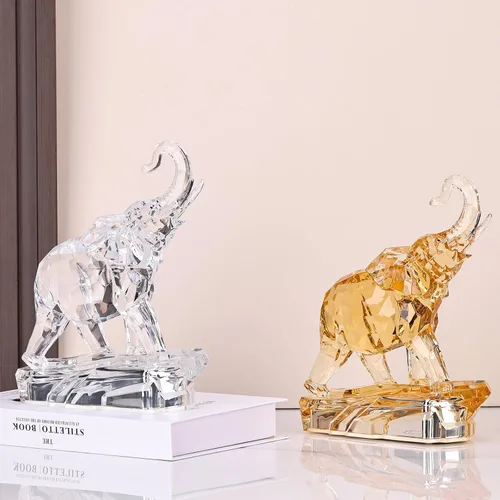Vista 8 de Figuras acrílicas transparentes de elefante con acabado de cristal, estatuas africanas de alta gama para decoración del hogar, elefante con tronco