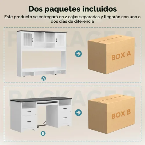Vista 7 de Bestier Escritorio Ejecutivo de 77.8" de Alto con Estante Superior, Escritorio Moderno de Madera para Computadora con Cajones, Estación de Carga