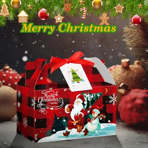 Vista 6 de Zhanmai Cajas de regalo de Navidad a cuadros, 100 piezas, incluye etiqueta de regalo y cinta, perfectas para regalos, fiestas (rojo y verde)