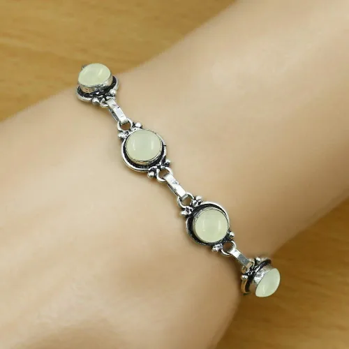 Vista 91 de Round Shape Natural & Synthetic Gemstones Silver Plated Bracelets for Women - Vintage Bohemian Style Handmade Birthstone Adjustable Link Bracelet