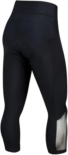 Vista 2 de PEARL IZUMI Pantalones de ciclismo recortados de azúcar para mujer, cintura ancha y bolsillo de malla, tela reflectante
