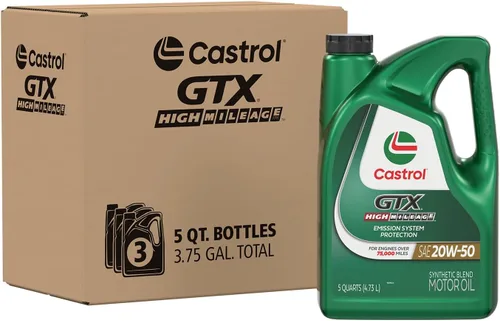 Vista 15 de Castrol GTX High Mileage 20W-50 Aceite de motor de mezcla sintética, 1 cuarto de galón, paquete de 6