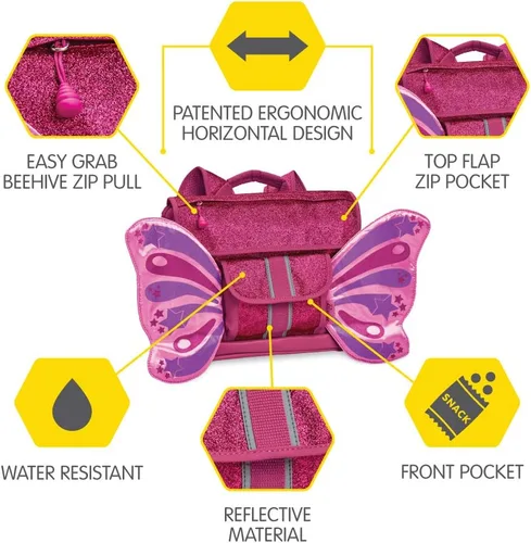 Vista 4 de Bixbee Mochila para niños pequeños con alas Edades de 3 a 5 Guardería preescolar y primaria para niños rubí frambuesa Ruby Raspberry S Viajar