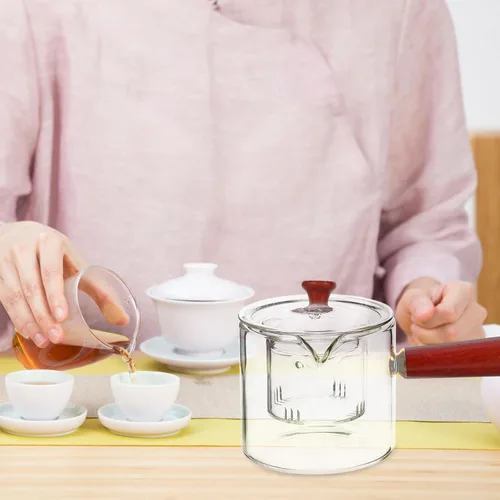 Vista 8 de CALLARON Tetera de vidrio de 18.6 onzas, tetera transparente con infusor, tetera con mango de madera antiquemaduras, infusor de té de hojas sueltas