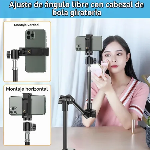 Vista 5 de KDD Soporte para cámara web con soporte para teléfono, abrazadera de cuello de cisne flexible plegable de 22 pulgadas y soporte de proyector
