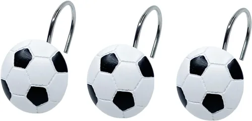 Vista 2 de Juego de 12 ganchos para cortina de ducha de fútbol, estilo deportivo para baño, decoración del hogar, accesorios inoxidables (fútbol)