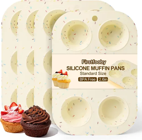 Vista 11 de Juego de 2 moldes de silicona para magdalenas para hornear, molde de cupcake antiadherente de tamaño regular, molde de muffin de silicona de 6 tazas