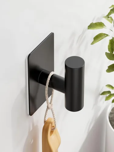 Vista 5 de GWAAZXGZ Ganchos para toallas de baño, paquete de 2, acabado negro mate, ganchos de pared adhesivos de acero inoxidable en forma de T para batas