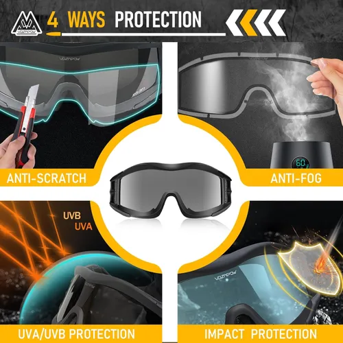 Vista 2 de Airsoft Goggles Anti Fog, Tactical Safety Goggles Z87.1 + Rating Negro