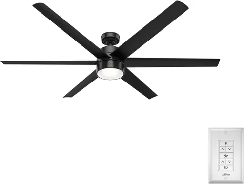 Vista 12 de Hunter Solaria 51477 - Ventilador de techo para exteriores o interiores de 72 pulgadas con luz LED, ventilador de techo blanco con control de pared