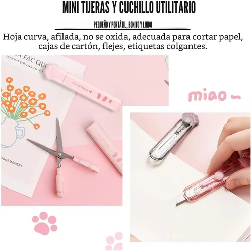 Vista 4 de Bonitos suministros escolares rosados, juego de papelería kawaii, regalos de cumpleaños de papelería japonesa, incluye sacapuntas, borrador, cinta