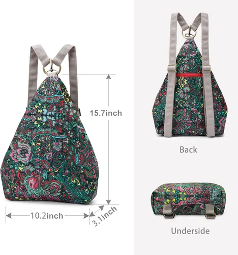 Vista 2 de Black Butterfly - Mochila prémium para mujer, estilo bohemio, casual, moderna, ligera y pequeña, verde (03-Green)