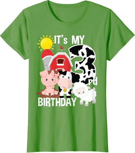 Vista 4 de Camiseta con diseño de animales de granja con texto en inglés "It's My 3rd Birthday" Negro