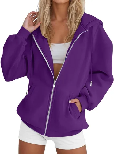 Vista 14 de JOFOW Sudaderas con capucha y cremallera para mujer 2026 Y2K 3- Negro